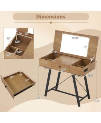 Flip Top Mirror Vanity Desk with Power Outlets and Storage Compartments