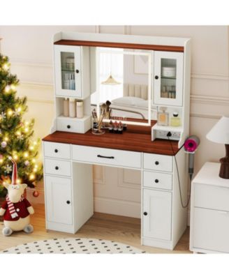 41.5 in Makeup Dressing Table with Power Outlets and LED Lighted Mirror