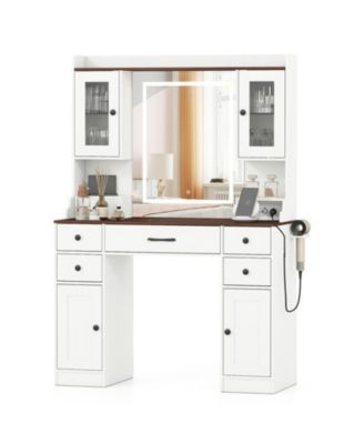 41.5 in Makeup Dressing Table with Power Outlets and LED Lighted Mirror
