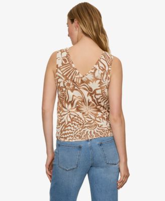 Women's Printed V-Neck Sleeveless Tie-Hem Tank Top