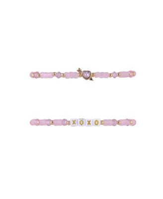Glass Stone Valentine s Day Bracelet Set Brass