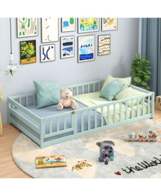 Twin Montessori Floor Bed Frame with Full Length Guardrails