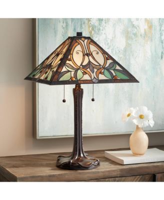 Table Lamp 25" High Tiffany Style Stained Glass Art Shade for Living Room Family Bedroom Bedside Nightstand