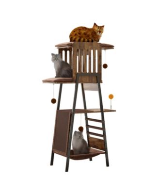 Zeus and Ruta 58 in. Modern Cat Tree Tower for Large Cats Maine Coon Scratching Board Hammock Removable Pads