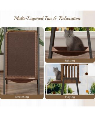 Zeus and Ruta 58 in. Modern Cat Tree Tower for Large Cats Maine Coon Scratching Board Hammock Removable Pads