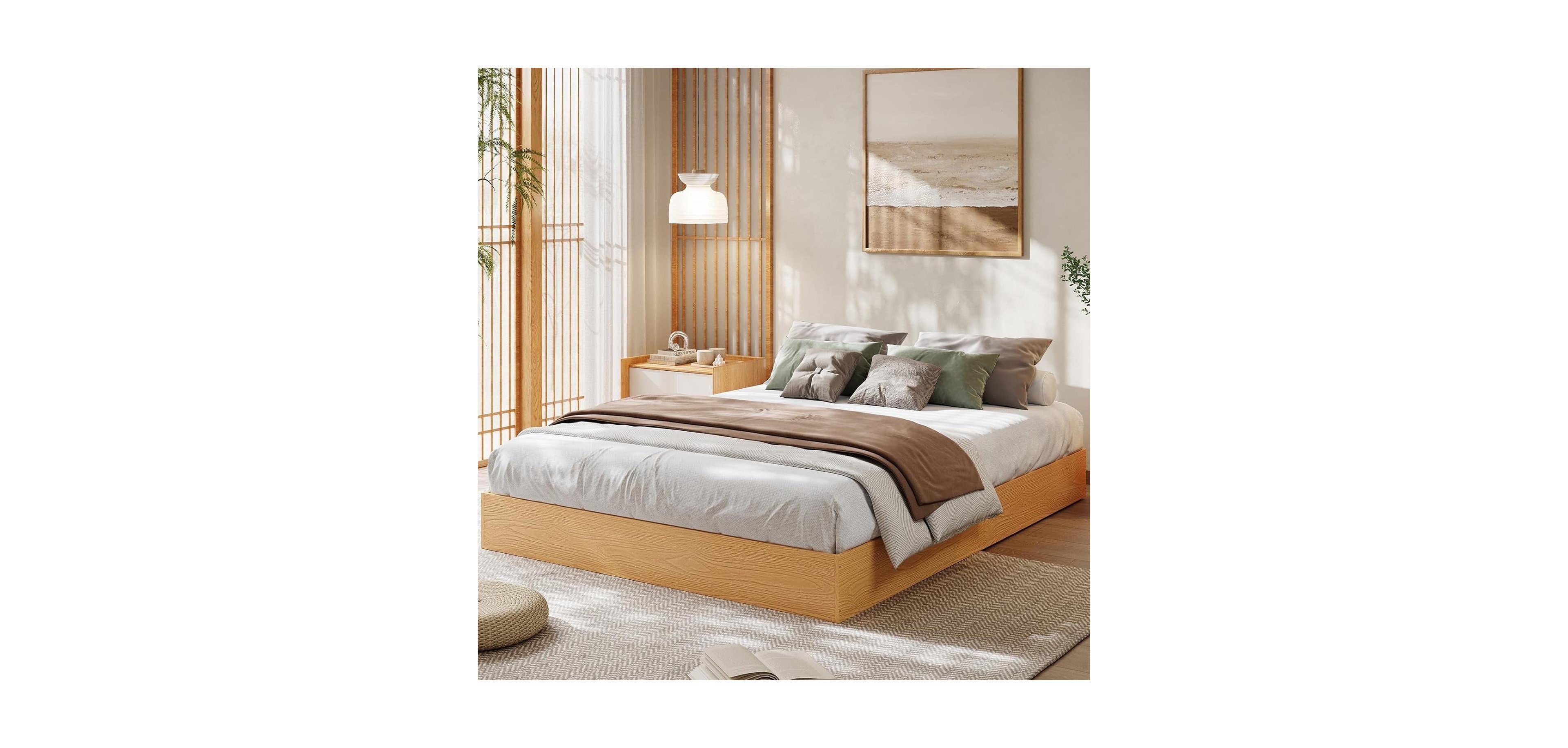 gaomon Wood Platform Bed Frame Minimalist Wooden Bed Slat Support No Box Spring Easy Assembly