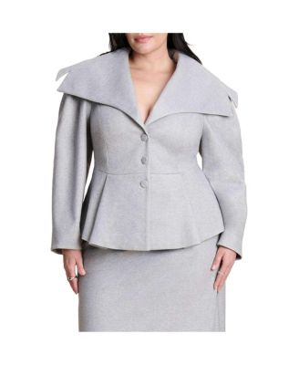 Women's Wide Collar Peplum Heathered Jacket