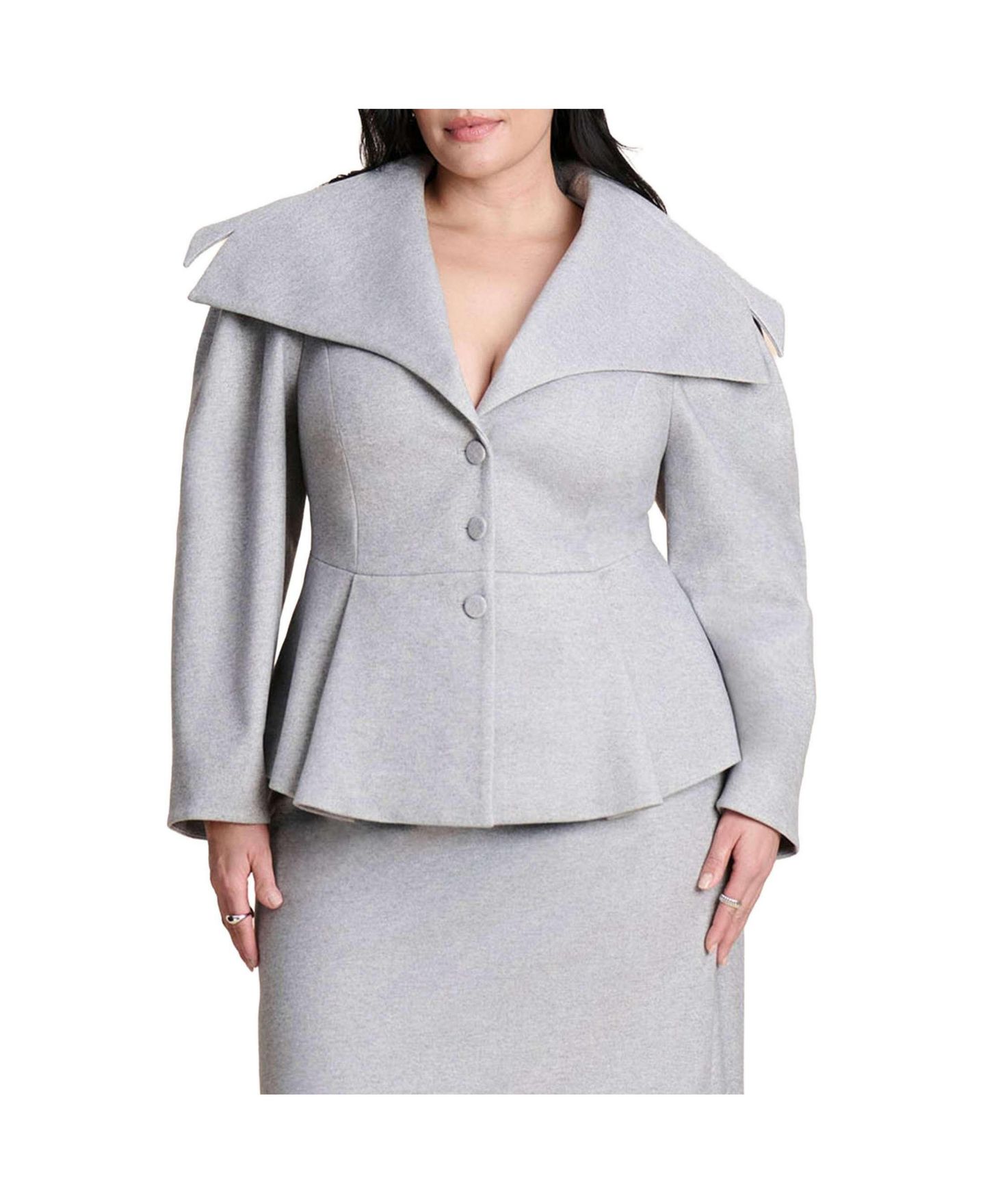 Женская куртка ELOQUII Wide Collar Peplum Heathered — фото 1