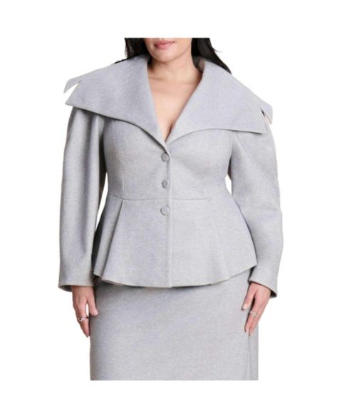 Женские куртки ELOQUII Women's Wide Collar Peplum Heathered Jacket