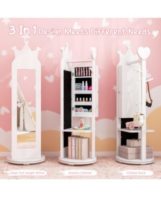 Princess Vanity Table and Stool Set with Jewelry Cabinet and Full-Length Mirror