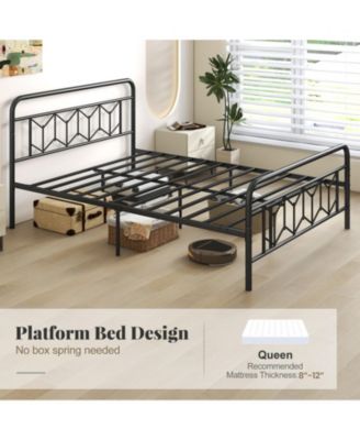 Metal Bed Frame with Headboard and Snap-Lock Slats