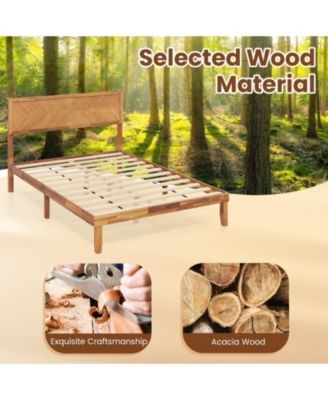 Rubberwood Platform Bed Frame with Storage Drawers and Headboard