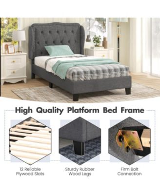 Bed Frame with Button Tufted Wingback Headboard Storage