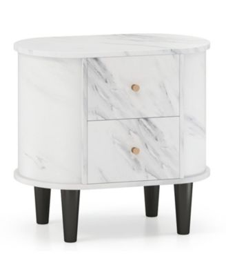 2-Drawer Faux Marble Nightstand with Modern Storage Design