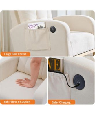 Linen Nursery Rocking Chair with USB Port and Side Pocket