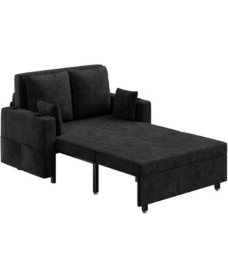 56" Sleeper Loveseat Sofa Bed, Pull-Out Couch with USB Ports, Cup Holders and Side Pockets