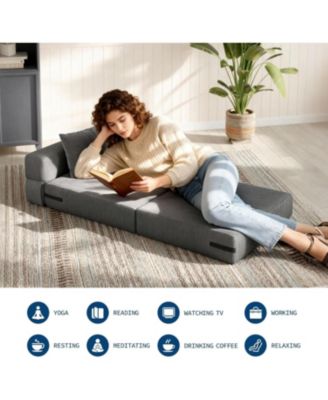 72" Folding Sofa Bed, Convertible Futon Couch with Pillow, Linen Fabric Sleeper Chair