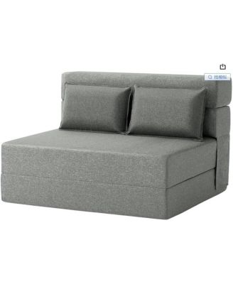 76" Folding Sofa Bed, Convertible Futon Couch with Pillow, Linen Fabric for Small Spaces