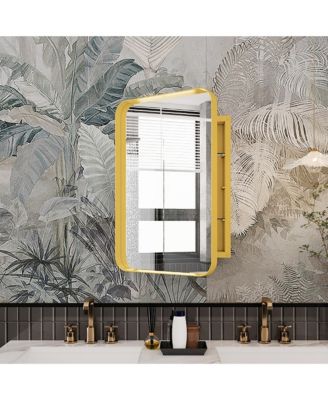 16x24 Inch Recessed Metal Framed Cabinet with Mirror and Adjustable Shelves Wall Mirror with Storage for Bathroom.