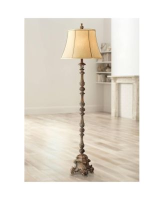 French Traditional 62" Tall Standing Floor Lamps Set of 2 Lights Candlestick Faux Wood Finish Living Room