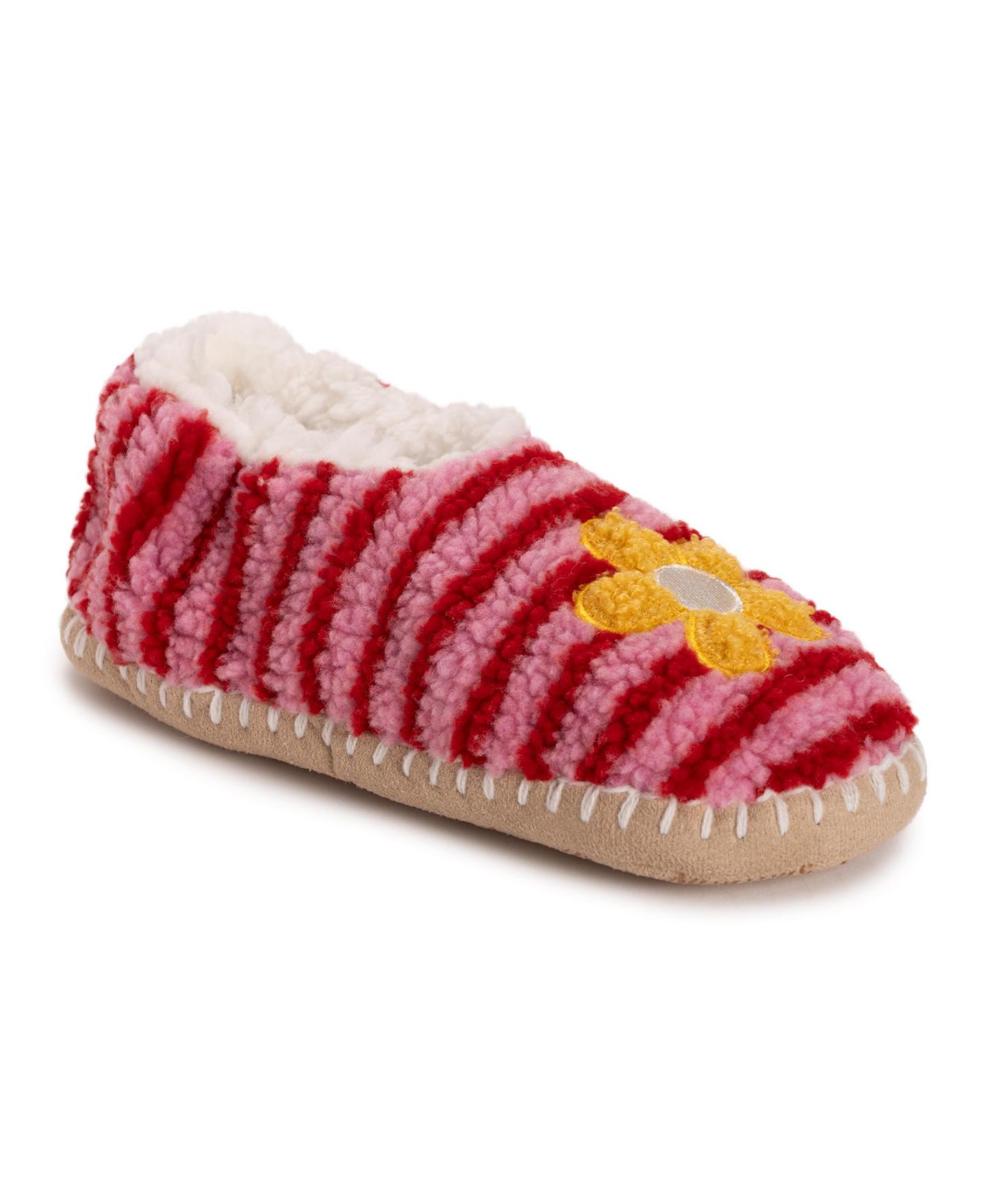 Женские тапочки MUK LUKS Shearling Ballerina Slipper with Applique, цвет: Красный / Розовый — фото 1