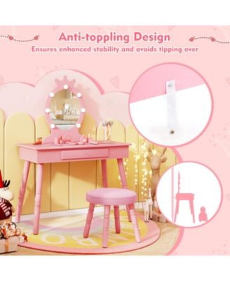 Kids Vanity Set with LED Lighted Mirror and Adjustable Brightness