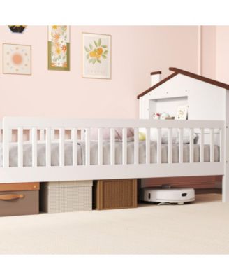Twin Kids Montessori Bed with Storage Shelves and House-Shaped Headboard