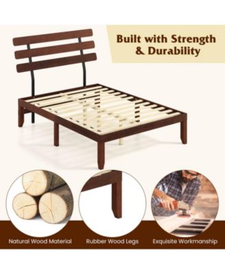 Metal and Wood Platform Bed Frame with Headboard and Retro Headboard