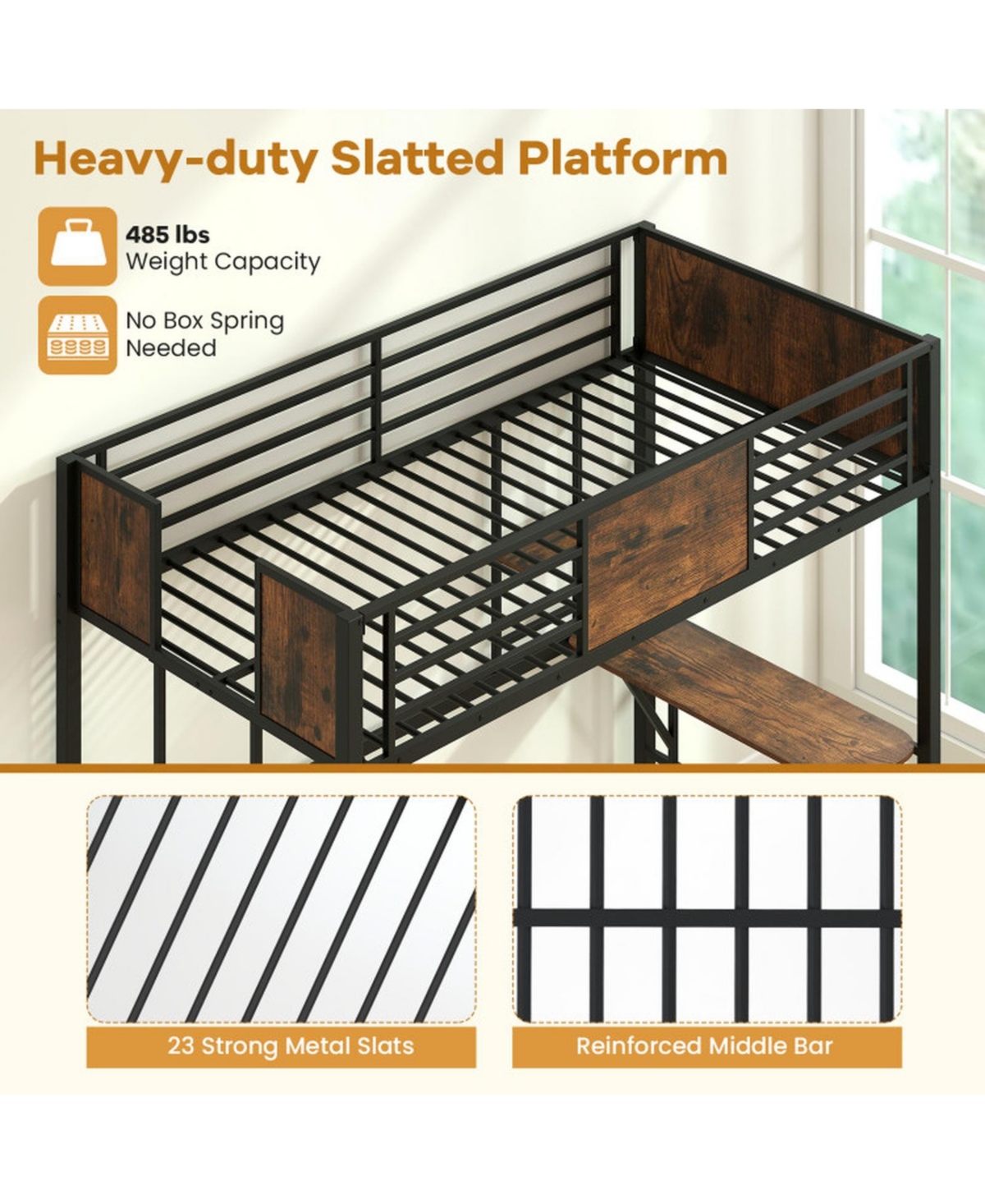 Gouun Loft Bed with Safety Guardrails and Ladder
