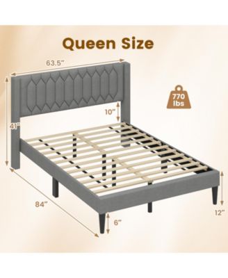 Upholstered Platform Bed with Wingback Headboard and Slats