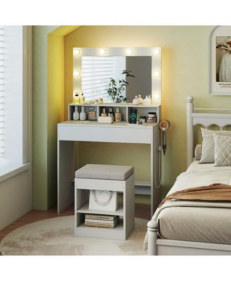 31.5 in Vanity Desk with 3 Lighting Modes and Storage Shelves