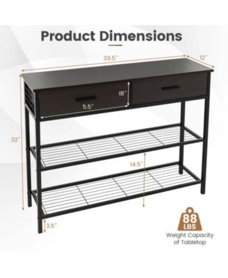 39.5 in Narrow Entryway Console Table with 2 Drawers and Metal Shelves