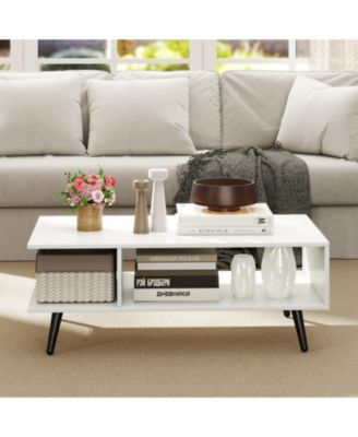 31.5 in Mid-Century Modern 2-Tier Coffee Table with Open Compartments