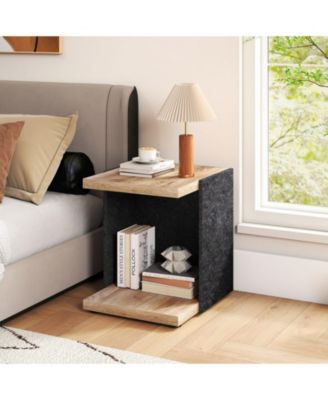 16.5 in Mid-Century 2-Tier End Table with Open Storage Shelf, Oak