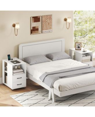 End Table with Built-In Charging Station, 2 Drawers and Locking Wheels