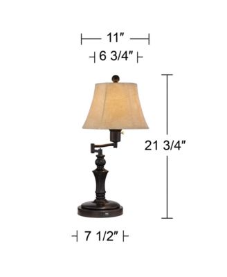Traditional Swing Arm Desk Table Lamps 21.75" High Set of 2 with USB Port Bronze Metal Faux Leather Shade for Living Room Bedroom