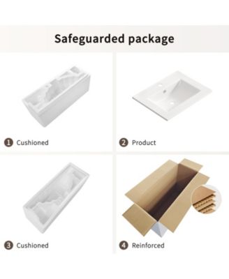 24 inch Bathroom Vessel Sink, Ceramic Bathroom Vanity Sink Top with Overflow, No Drain Convenient for Storing Personal Items