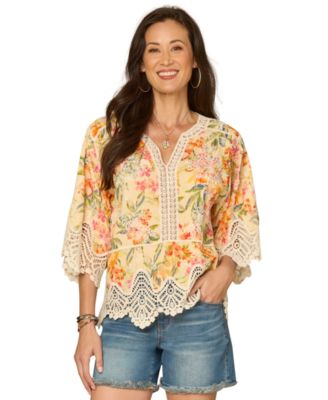 Women's V-Neck Scallop Edge Crochet Top