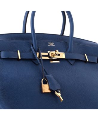 Birkin 35 Handbag Blue Clemence with Gold Hardware