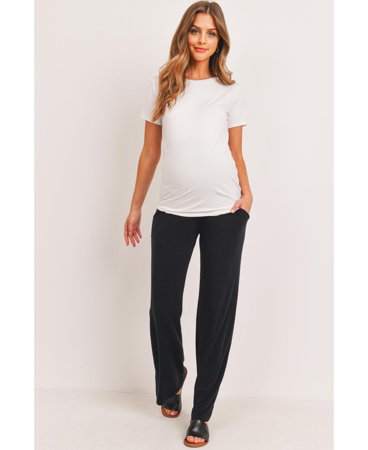 Женские брюки Hello Miz Maternity Over-the-Belly Wide Leg Lounge Pants, цвет: Чёрный — фото 4