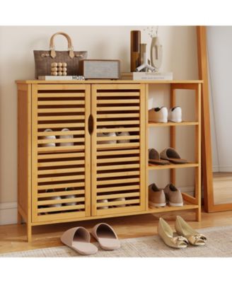 Bamboo Bathroom Cabinet 2-Door Storage Organizer w/ Shelves