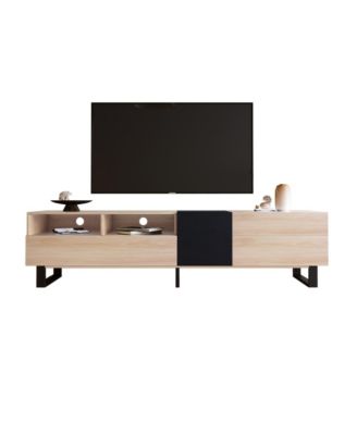 Modern TV Stand for 80'' TV, Wooden Entertainment Center with Double Storage Space and  Drop Down Door, Media Console Table for Living Room