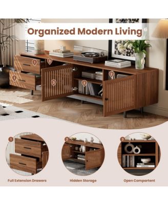 78 inch TV Stand for TVs, Walnut Media Console Table, Entertainment Center with Deep Drawers and Cable Management for Living Room