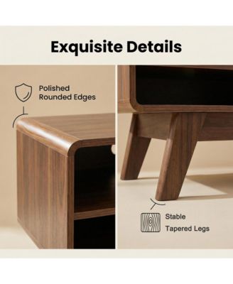 TV Stand with Slatted Sliding Door, Mid Century Modern Media Console Table for 50 Inch TV, Entertainment Center for Living Room