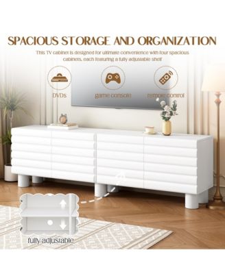 Wavy Door TV Stand for TVs , Modern Media Console Table with 4 Storage Cabinets and Adjustable Shelves for Living Room