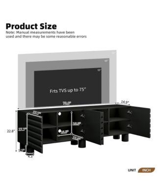 Modern Wavy Door Media Console for 75-Inch TVs, Sleek Entertainment Center with 4 Storage Cabinets and Adjustable Shelves for Living Room