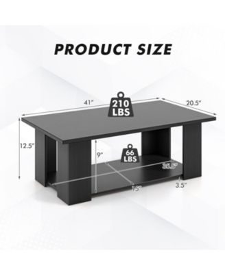 41 in Modern 2-Tier Rectangular Coffee Table with Open Storage Shelf