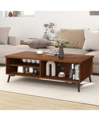 47 in Mid-Century 2-Tier Coffee Table with Shelves and Compartments