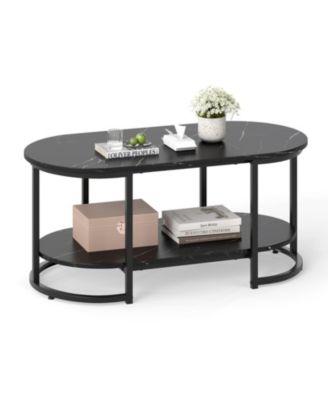 39.5 in Faux Marble 2-Tier Coffee Table with Metal Frame