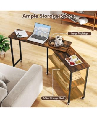 360-Degree Rotating Sofa Side Table with Wheels and Storage, 40-60 in